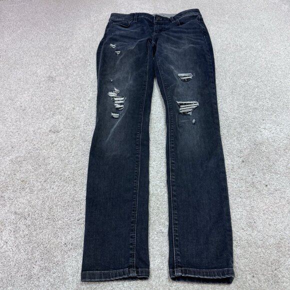 White House Black Market Jeans Skinny Black Distressed Pockets Size 2 - Picture 1 of 11